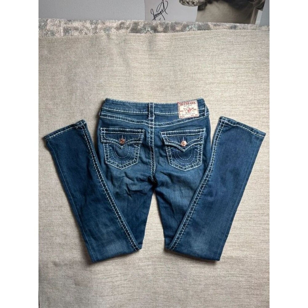 True Religion "Billie" Mid Rise Straight Leg Denim Jeans Women's Sz 27 Dark Wash
